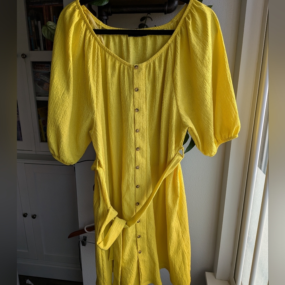 ​☀️ F&F Sunshine Yellow Textured Midi Dress – Size US 10 / UK 14